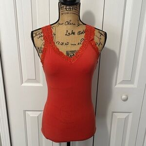 Fleur’t Orange Lace Edge Camisole Top with Shelf Bra
